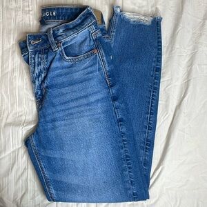American Eagle Mom Jean- dark blue distressed jeans (Size 0 SHORT)